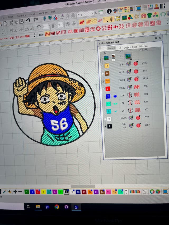 thiết kế mẫu thêu Luffy One Piece